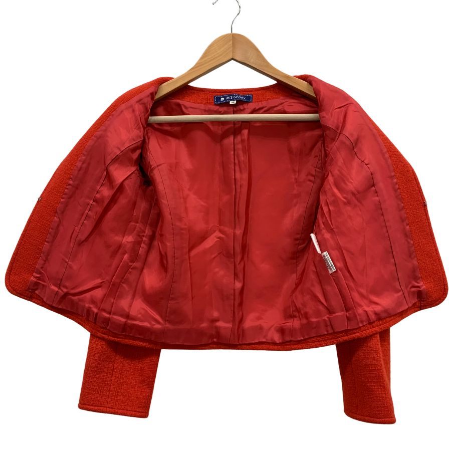【専用】新品タグ付き✨M'S GRACY ノーカラージャケット 美品】エムズグレイシー リボン付きブルーノーカラージャケット