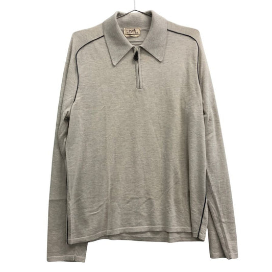 極美品◆エルメス ニット長袖シャツ カシミヤ グレー  サイズL HERMES 【AFB4】