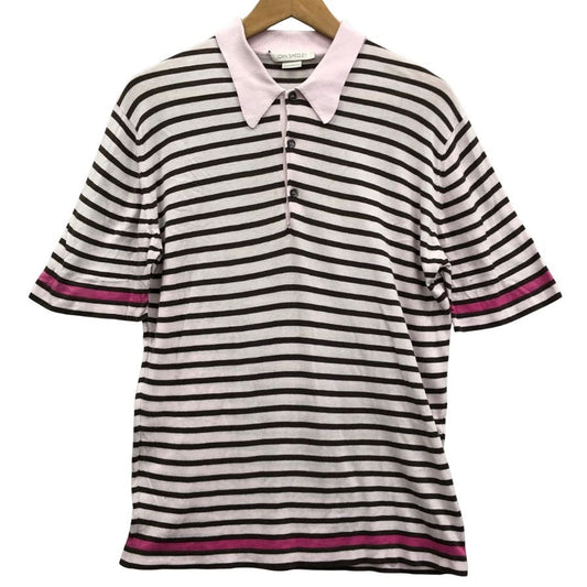 中古◆ジョンスメドレー ニットポロ 半袖 ボーダー ピンク系 メンズ サイズM JOHN SMEDLEY 【AFB6】