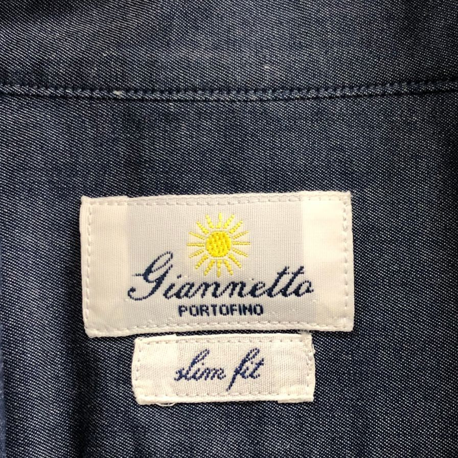 美品◆ジャンネット イプルオーバースタンドカラーシャツ ネイビー15/38 GIANNETTO 【AFB43】