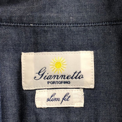 美品◆ジャンネット イプルオーバースタンドカラーシャツ ネイビー15/38 GIANNETTO 【AFB43】