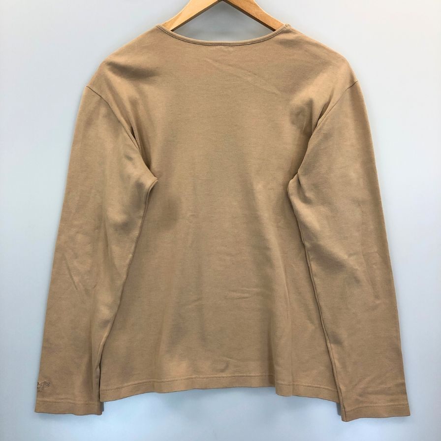 中古◆エルメス 長袖カットソー 袖口刺繍 コットン100% イタリア製 レディース サイズL ブラウン HERMES 【AFB8】