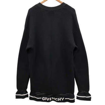 極美品◆ジバンシー フロントジップ ロゴ ニット カーディガン レディース ウール×カシミア サイズS ブラック GIVENCHY 【AFB24】