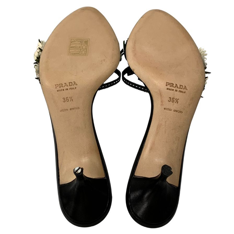 プラダ ヒールサンダル 立体花 ブラック レディース サイズ36.5 PRADA 約23.0cm【AFD9-2】