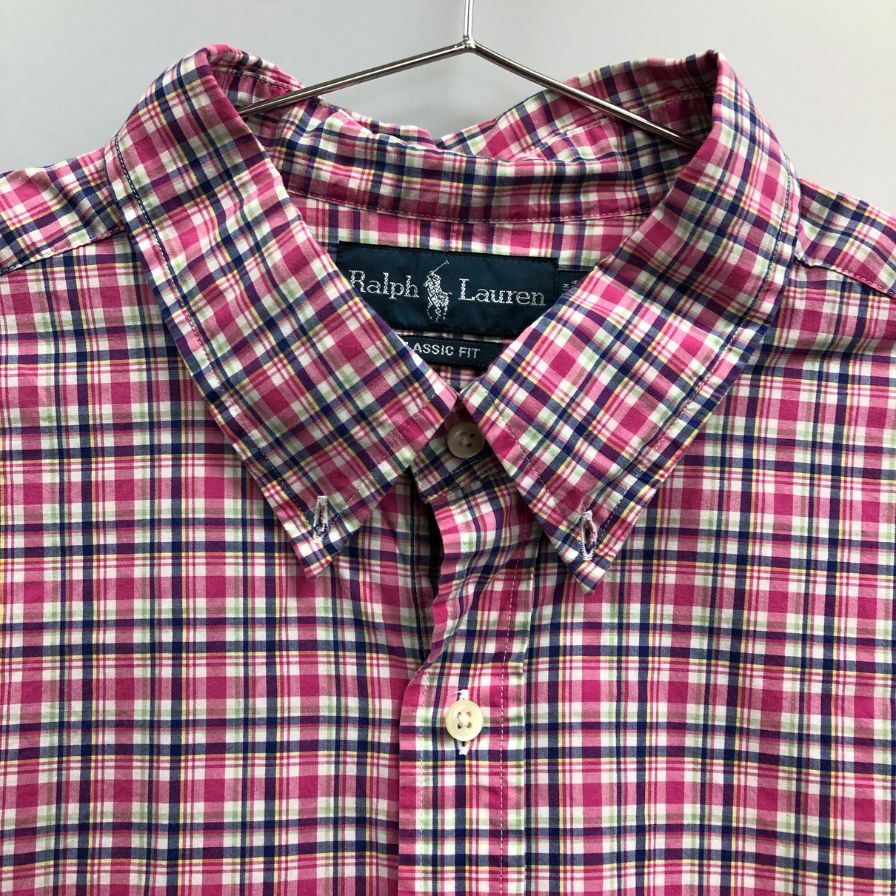美品◆ラルフローレン ボタンダウンシャツ 90S オールド チェック ピンク系 メンズ サイズXXL Ralph Lauren 【AFB40】