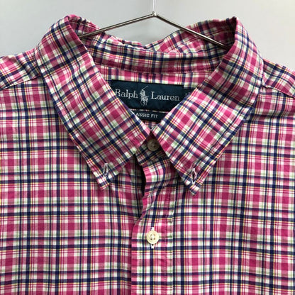 美品◆ラルフローレン ボタンダウンシャツ 90S オールド チェック ピンク系 メンズ サイズXXL Ralph Lauren 【AFB40】