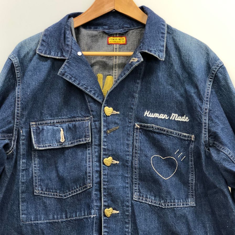極美品◆ヒューマンメイド デニムカバーオール バック刺繍 インディゴ サイズM HM31JK004 HUMAN MADE 【AFA15】