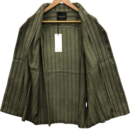 美品◆ロベルト コリーナ 半袖シャツ ボタン ストライプ  メンズ カーキ サイズ48 ROBERTO COLLINA 【AFB19】