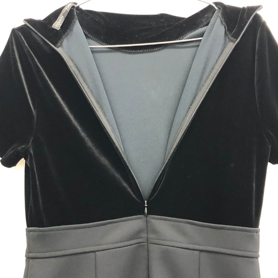美品◆フォクシーニューヨーク ワンピース ベロア 切替 ハイネック ロング 18910 ブラック レディース サイズ42 FOXEY NEWYORK 【AFB28】