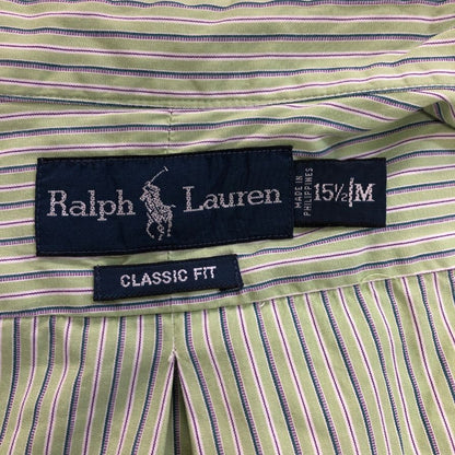 中古◆ラルフローレン ボタンダウンシャツ 90S ストライプ グリーン×パープル メンズ サイズM Ralph Lauren 【AFB29】