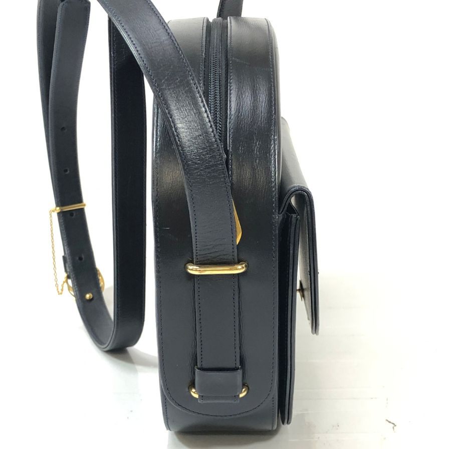 カルティエ サファイアライン レザーショルダーバッグ ゴールド金具 ブラック Cartier【AFE3】