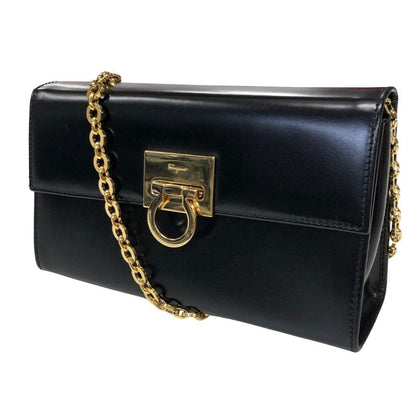 サルヴァトーレフェラガモ ショルダーバッグ AQ-21 9629 ガンチーニ チェーン ゴールド金具 レザー ブラック Salvatore Ferragamo【AFB56】