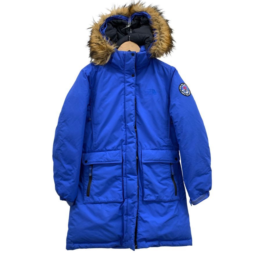 美品◆ザ ノースフェイス プレミアムグースダウンコート 熱反射 KARA ファー ブルー サイズXL レディース THE NORTH FACE 【AFA5】