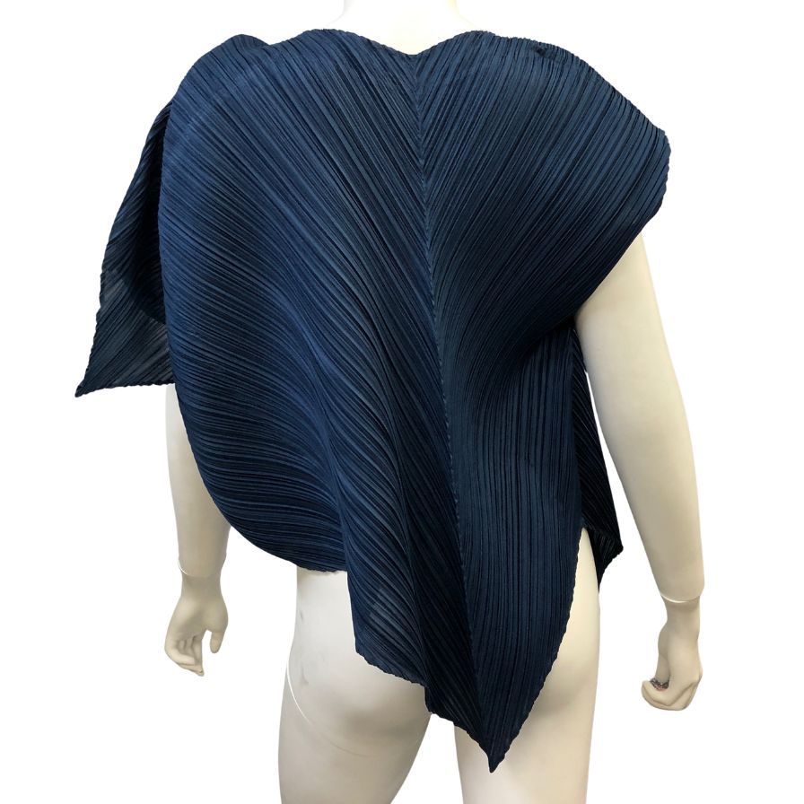 美品◆プリーツプリーズ トップス  フレア PP51JK461 ポリエステル  ネイビー  PLEATS PLEASE 【AFB29】