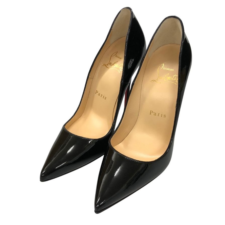 クリスチャン ルブタン パンプス パテントレザー ソーケイト ポインテッドトゥ ブラック レディース サイズ34 Christian Louboutin 約20.5cm【AFD15-2】