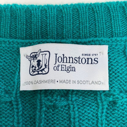 極美品◆ジョンストンズ ケーブルニットセーター クルーネック グリーン メンズ サイズM Johnstons 【AFB33】