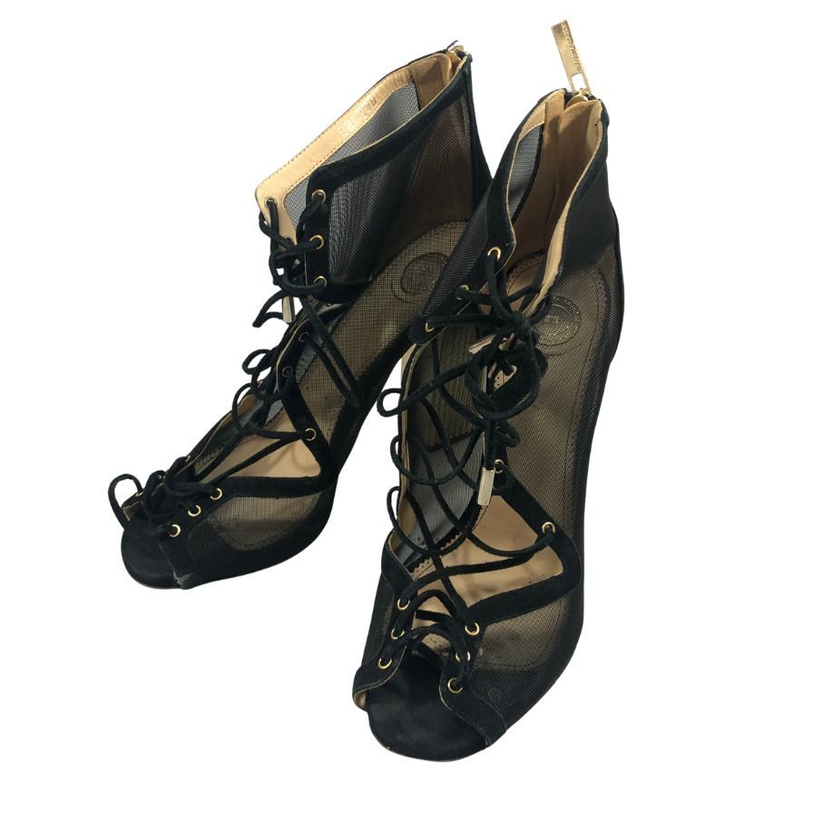 エリザベッタ フランキ ヒールサンダル メッシュ ブラック サイズ38 Elisabetta Franchi 約24.5cm【AFC52】