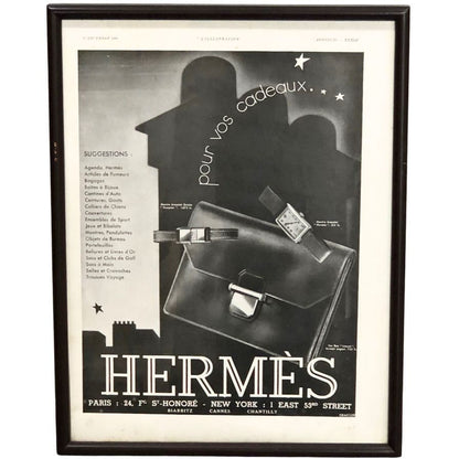 エルメス ポスター リストウォッチ 鞄 時計 1931年代 ヴィンテージ 額付き HERMES【AFE13】【中古】