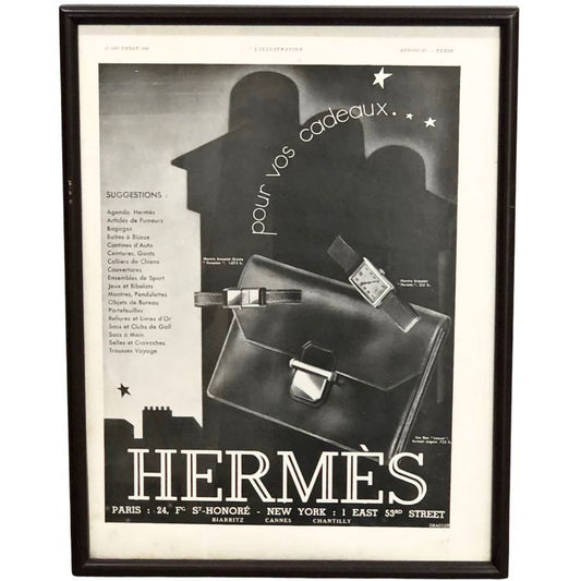 エルメス ポスター リストウォッチ 鞄 時計 1931年代 ヴィンテージ 額付き HERMES【AFE13】【中古】