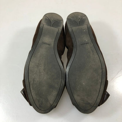 プラダ バレエシューズ スエード ベルト ジップ ブラウン レディース サイズ37 PRADA 約24.0cm【AFC52】