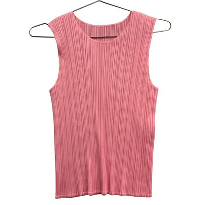 美品◆プリーツプリーズ イッセイミヤケ ノースリーブ PP41JK002 ピンク フリーサイズ  PLEATS PLEASE 【AFB15】