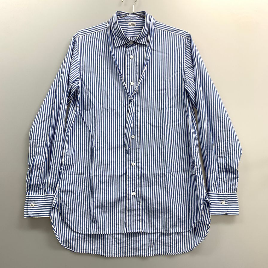美品◆サロン シー ルンドマン シャツ コットン ストライプ イタリア製 ブルー メンズ サイズS SALON C. LUNDMAN 【AFB13】