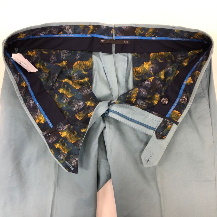 ピーティーゼロウーノ スラックス worn out elegance ブルー系 裏生地花柄 メンズ サイズ50 PT01 【AFB18】