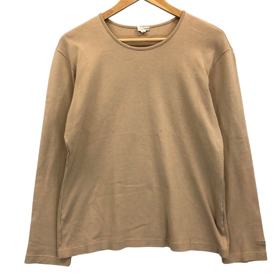 中古◆エルメス 長袖カットソー 袖口刺繍 コットン100% イタリア製 レディース サイズL ブラウン HERMES 【AFB8】