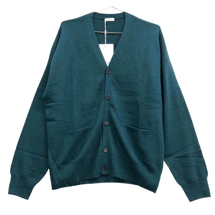新品同様◆キャッシュ＆バルバ エルボーパッチ モンゴリアン カシミヤ ニット カーディガン OMCSW007 グリーン サイズ2 Cash & Barba 【AFB3】