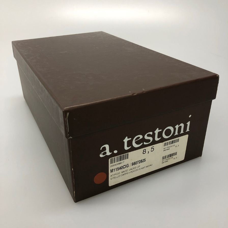 ア テストーニ レザーシューズ  クロコ 11540 メンズ ブラウン サイズ8.5 a.teston 約26.5cm【AFD9-2】