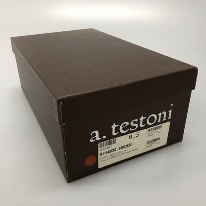 ア テストーニ レザーシューズ  クロコ 11540 メンズ ブラウン サイズ8.5 a.teston 約26.5cm【AFD9-2】