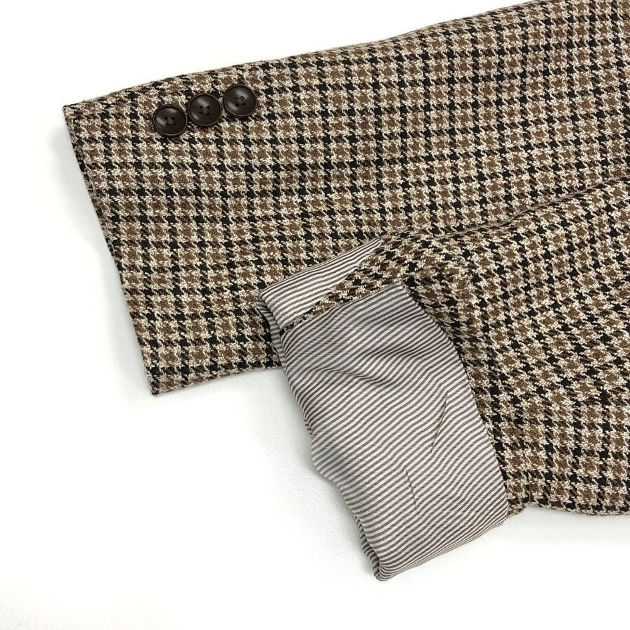 極美品◆トゥモローランド テーラードジャケット PILGRIM  ウール リネン シルク  ハウンドトゥース柄 ブラウン系 メンズ サイズ46 tomorrowland 【AFB12】