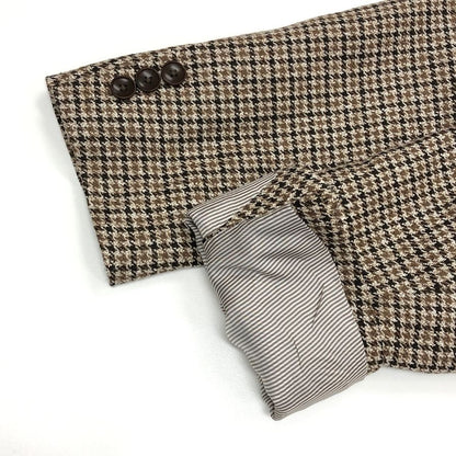 極美品◆トゥモローランド テーラードジャケット PILGRIM  ウール リネン シルク  ハウンドトゥース柄 ブラウン系 メンズ サイズ46 tomorrowland 【AFB12】