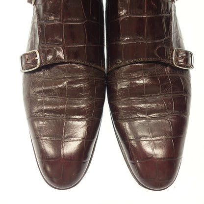 Good Condition ◆ Trading Post Leather Shoes Double Monk Croco Embossed Red Brown Men's Size 7 Trading Post [AFC7] 