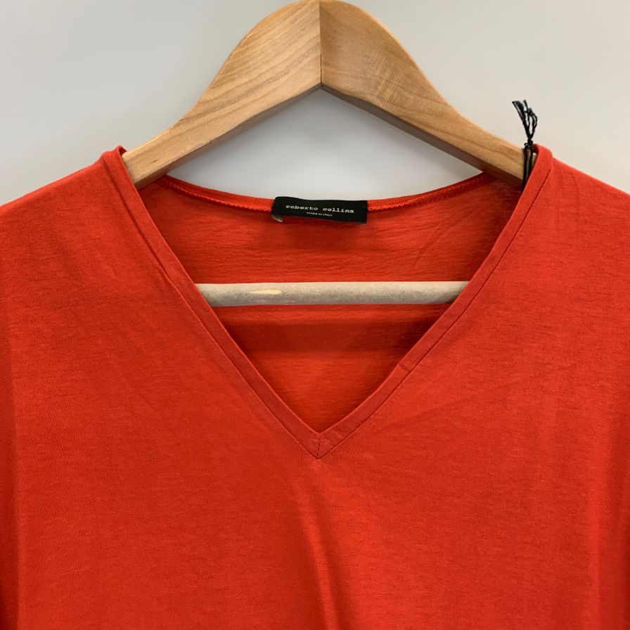 新品同様◆ロベルトコリーナ Tシャツ Vネック 無地 コットン オレンジ サイズ46 roberto collina 【AFB34】
