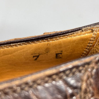 シャルル ジョルダン クロコ型押し シングルモンク ストラップ ブラウン メンズ サイズ 7E CHARLES JOURDAN 約25.5cm【AFC34】