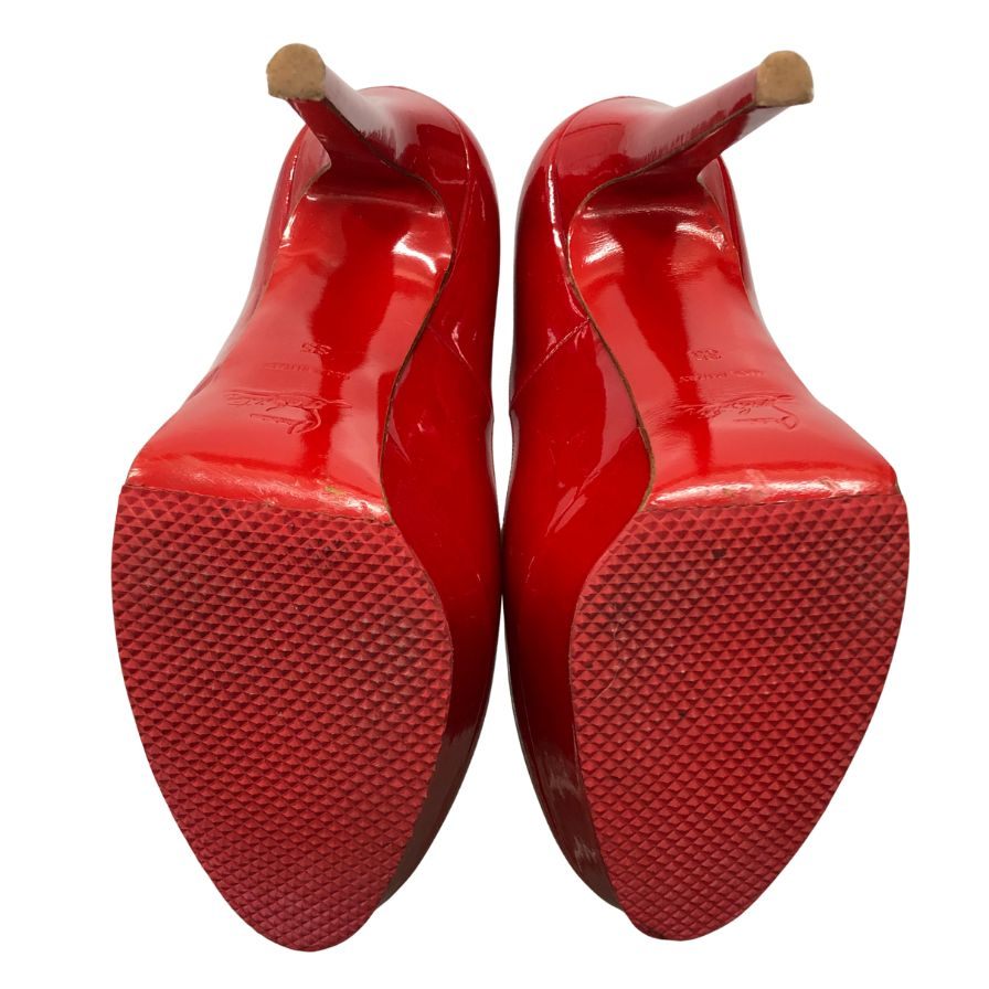 ルブタン ラウンドトゥ ハイヒール パテントレザー レッド サイズ35 Christian Louboutin 約22.5cm【AFD3】
