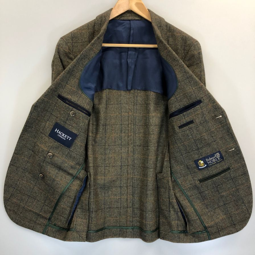 極美品◆ハケットロンドン  テーラードジャケット ウール 羊毛 チェック柄 グレー系 サイズ34R/44R HACKETT LONDON 【AFA1】