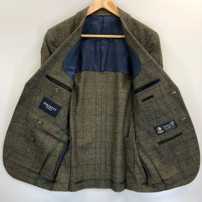 極美品◆ハケットロンドン  テーラードジャケット ウール 羊毛 チェック柄 グレー系 サイズ34R/44R HACKETT LONDON 【AFA1】