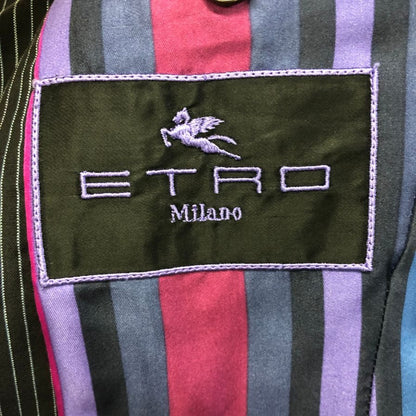 美品◆エトロ 3つボタン 3Bジャケット ストライプ柄 裏地パープル メンズ サイズ48 ネイビー ETRO 【AFA18】