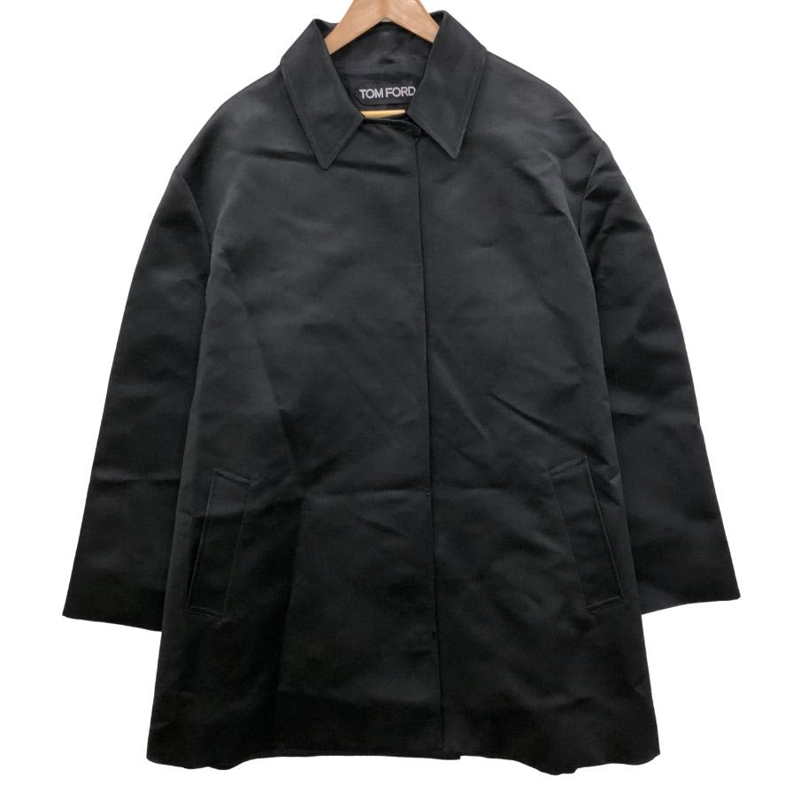 美品◆トム フォード ステンカラー コート シルク100% レディース サイズS ブラック TOM FORD 【AFB7】
