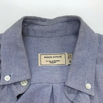 中古■メゾンキツネ オックスフォードシャツ コットン ボタンダウン 刺繍 長袖 L/S ブルー メンズ サイズ38 Maison Kitsune 【AFB6】