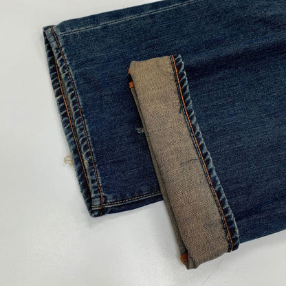 エドハーディー デニムパンツ 龍 刺繍 ペイント 装飾 ボタンフライ ウォッシュ USED加工 2009 インディゴ メンズ サイズ36 Ed Hardy 【AFB32】