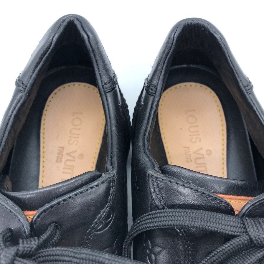 ルイ ヴィトン レザースニーカー 0078 モノグラム エンボスロゴ メンズ ブラック サイズUK5  LOUIS VUITTON 約24.5cm【PTM】