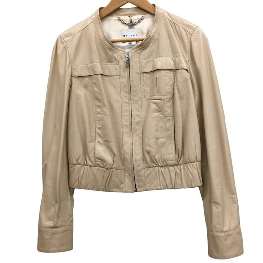 中古◆セリーヌ ノーカラージャケット ラムレザー ベージュ レディース サイズ42 CELINE 【AFB15】