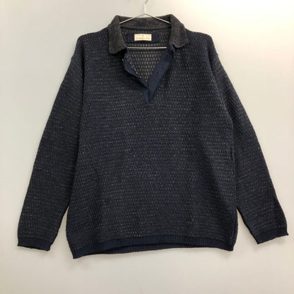美品◆エルメネジルドゼニア ニットセーター ウール ハイネック スエードパイピング ネイビー系 サイズ50 メンズ Ermenegildo Zegna 【AFB27】