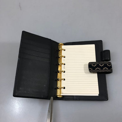 印傳屋 手帳カバー システム手帳 6穴 ネイビー系 総柄 INDEN-YA【AFI27】【中古】