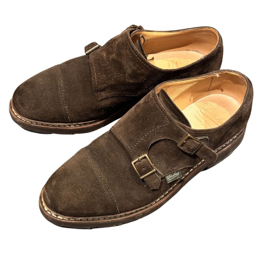 パラブーツ レザーシューズ ダブルモンクストラップ ウィリアム スエード メンズ ブラウン サイズUK7 Paraboot ビジネスシューズ 約25.5cm【LA】【中古】