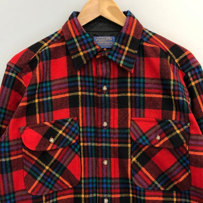 美品◆ペンドルトン 70S チェックシャツ ウール レッド メンズ サイズM PENDLETON 【AFB17】