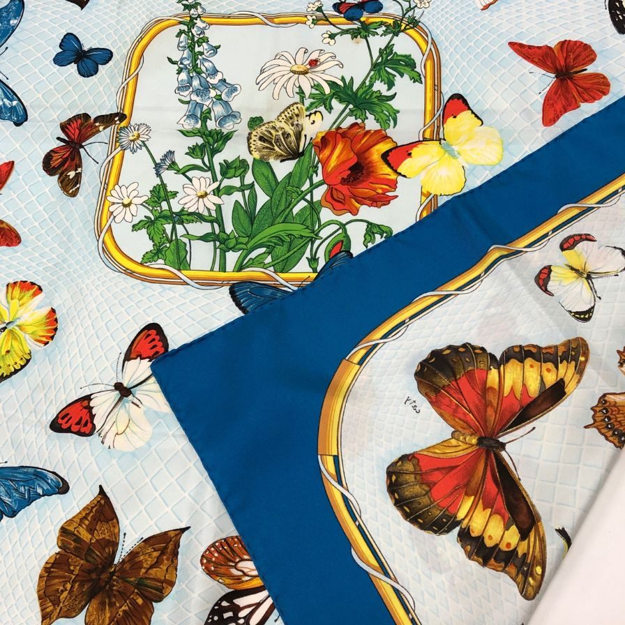 エルメス スカーフ カレ 90 プロヴァンス地方の踊り ブルー HERMES【AFI19-2】